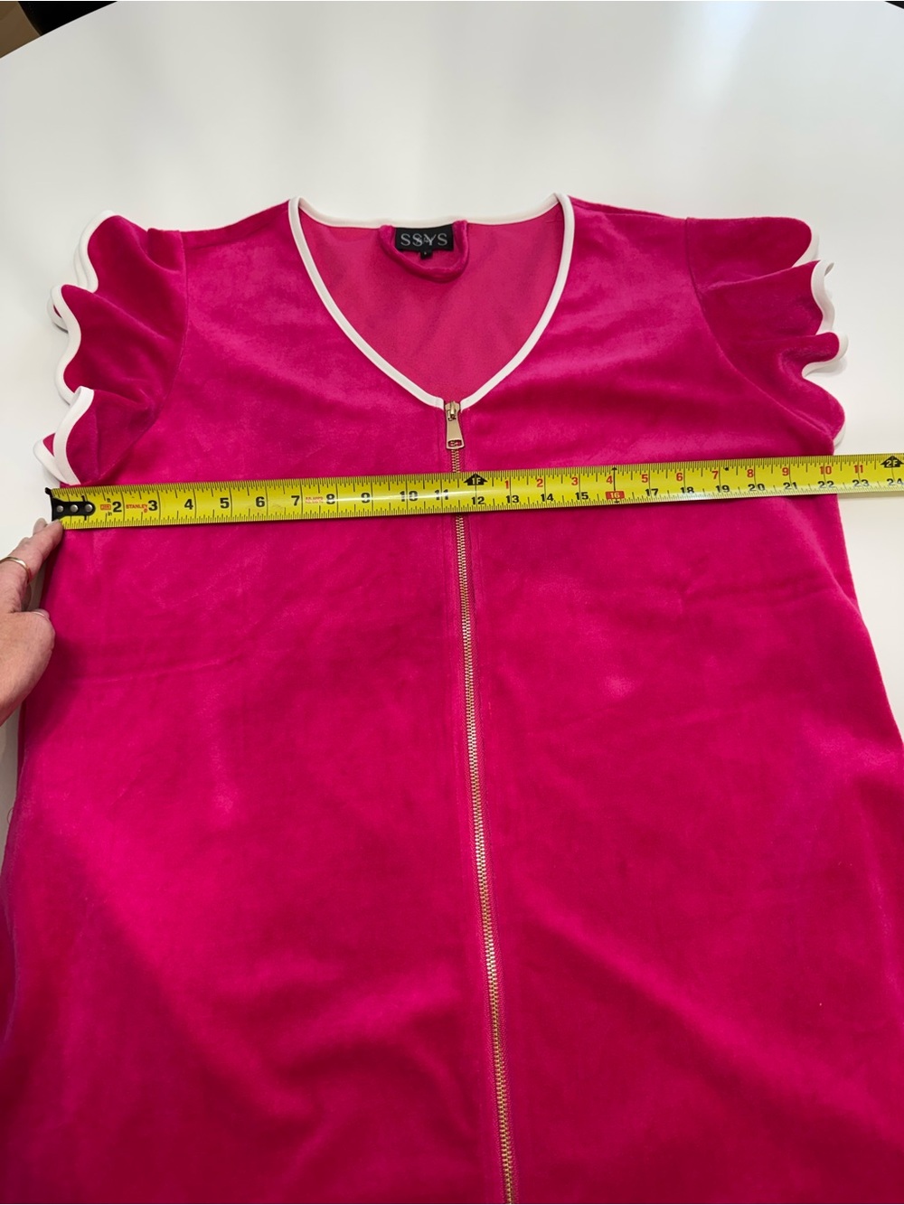 Fuchsia Zip-Front Scallop Sleeve Dress NWOT - Picture 3 of 7